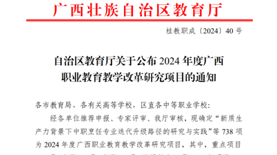喜讯|完美平台在2024年度广西职业教育教学改革研究项目中成功立项